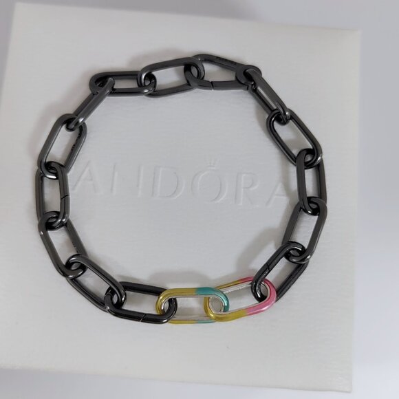 Pandora ME Link Chain Bracelet with Tie-dye Double Link rainbow Ruthenium-Plated - Picture 4 of 5